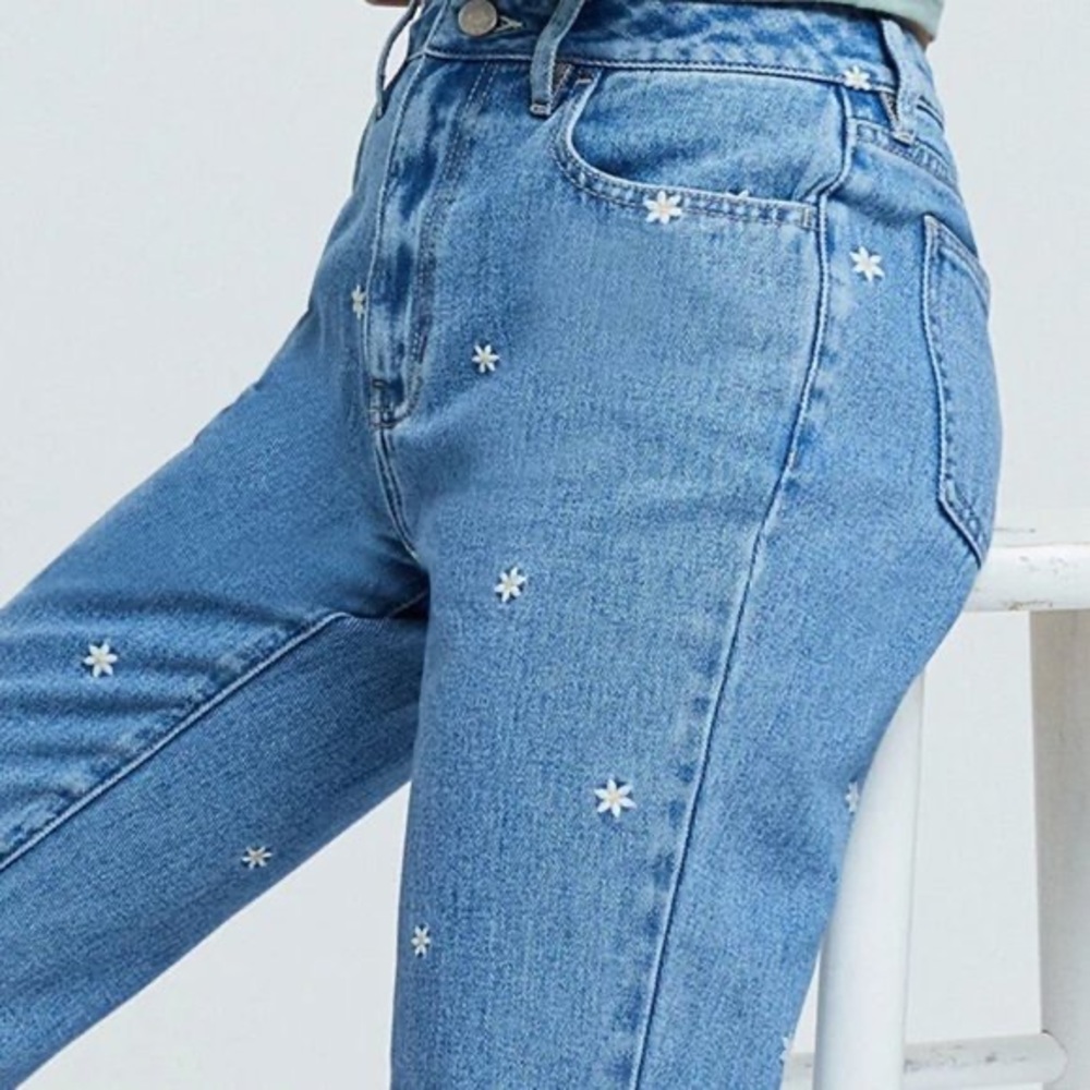 Pacsun Needle Point Daisy Denim Mom Jeans Size 26